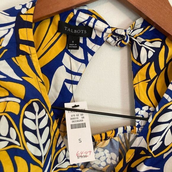 TALBOTS TIE BACK TOP - COLORBLOCK LEAVES‎ - Picture 3 of 5